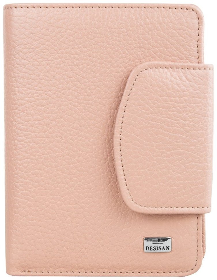 Пудровый женский кошелек из кожи флотар на кнопке Desisan 107672 с монетницей modnotak фото №1