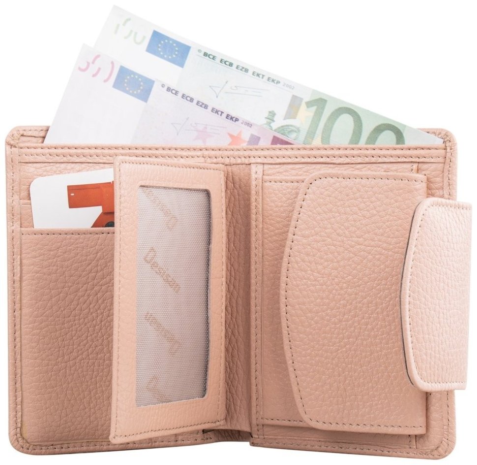 Пудровый женский кошелек из кожи флотар на кнопке Desisan 107672 с монетницей modnotak фото №3