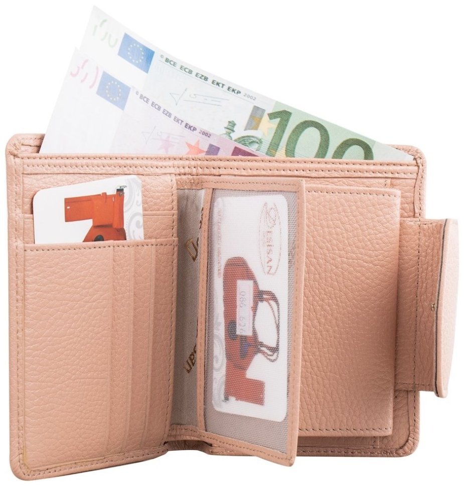 Пудровый женский кошелек из кожи флотар на кнопке Desisan 107672 с монетницей modnotak фото №4