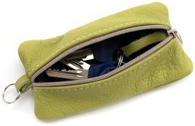 Большая кожаная ключница с двумя отделениями светло-зеленого цвета Leather Collection 97772