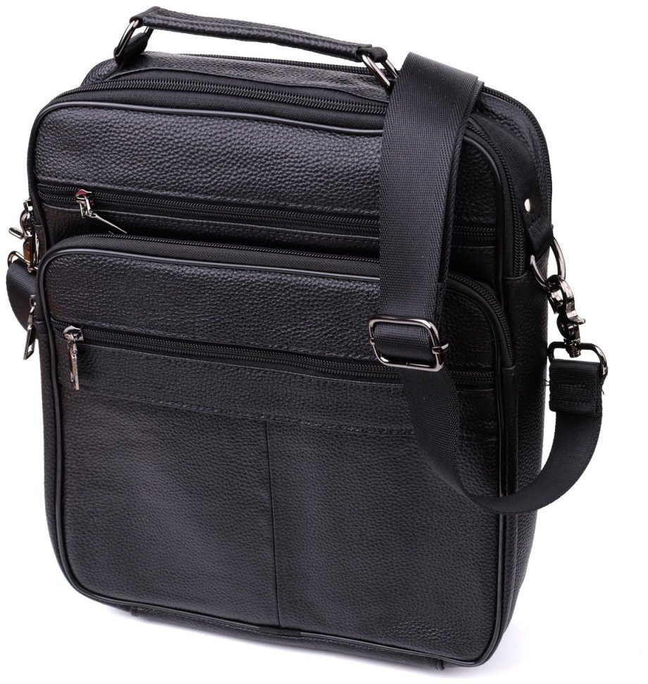 Вместительная деловая мужская сумка-барсетка из кожи черного цвета через плечо Vintage 98172 фото №1 Вместительная деловая мужская сумка-барсетка из кожи черного цвета через плечо Vintage 98172 modnotak фото №1