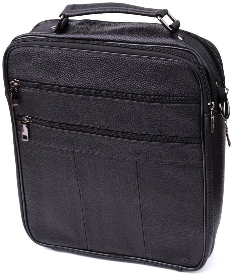 Вместительная деловая мужская сумка-барсетка из кожи черного цвета через плечо Vintage 98172 фото №2 Вместительная деловая мужская сумка-барсетка из кожи черного цвета через плечо Vintage 98172 modnotak фото №2