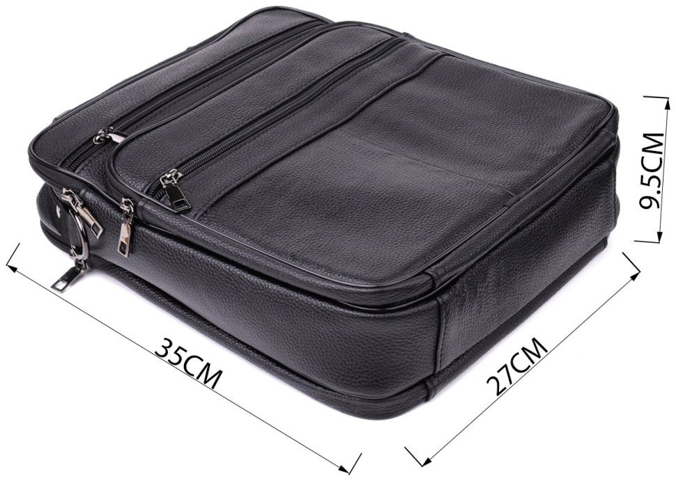 Вместительная деловая мужская сумка-барсетка из кожи черного цвета через плечо Vintage 98172 фото №3 Вместительная деловая мужская сумка-барсетка из кожи черного цвета через плечо Vintage 98172 modnotak фото №3