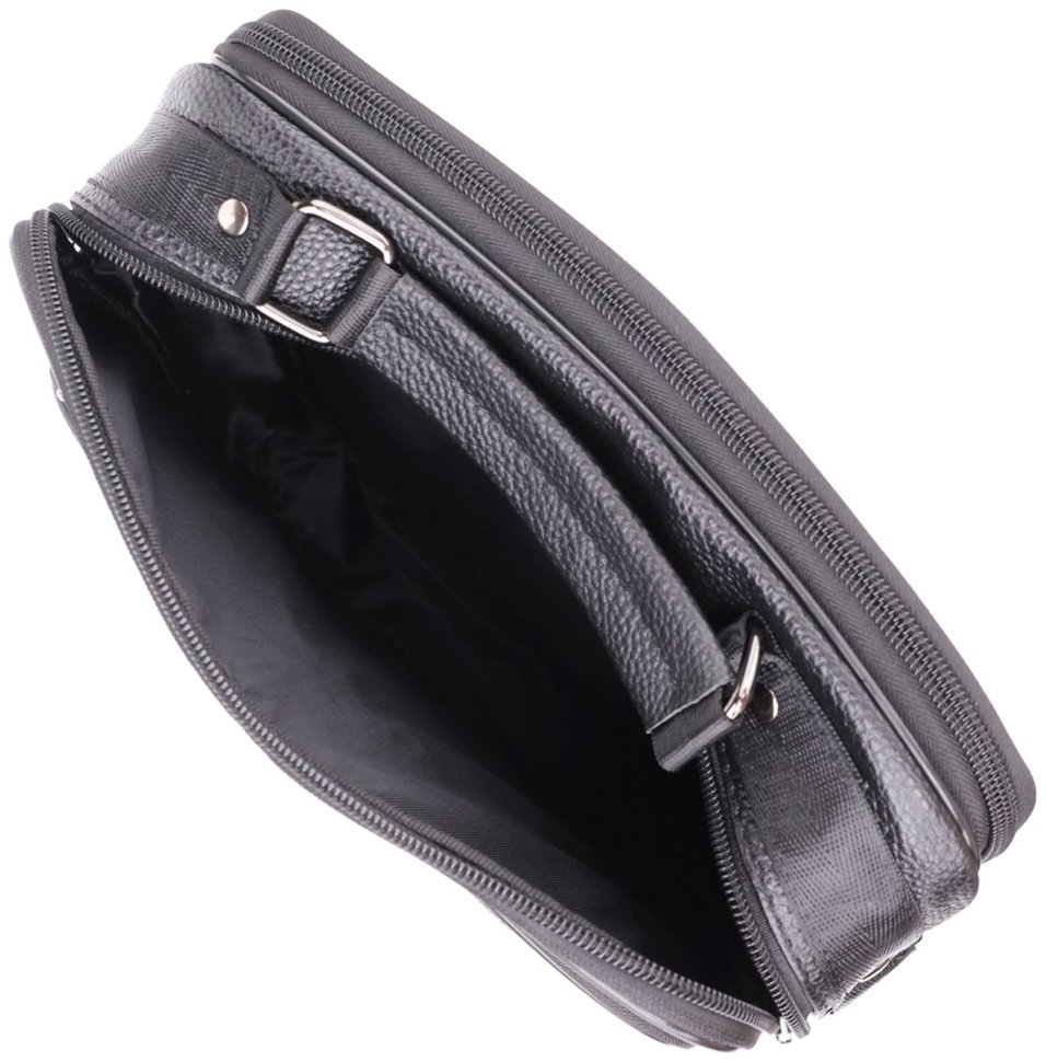 Вместительная деловая мужская сумка-барсетка из кожи черного цвета через плечо Vintage 98172 фото №7 Вместительная деловая мужская сумка-барсетка из кожи черного цвета через плечо Vintage 98172 modnotak фото №7