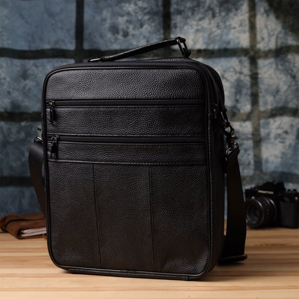 Вместительная деловая мужская сумка-барсетка из кожи черного цвета через плечо Vintage 98172 фото №10 Вместительная деловая мужская сумка-барсетка из кожи черного цвета через плечо Vintage 98172 modnotak фото №10