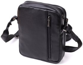 Мужская сумка через плечо из гладкой кожи в классическом черном цвета Tony Perotti 108372