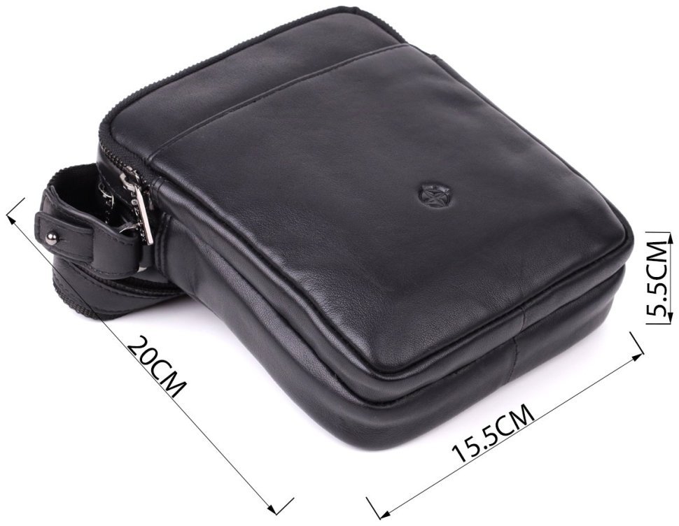 Мужская сумка через плечо из гладкой кожи в классическом черном цвета Tony Perotti 108372 modnotak фото №3