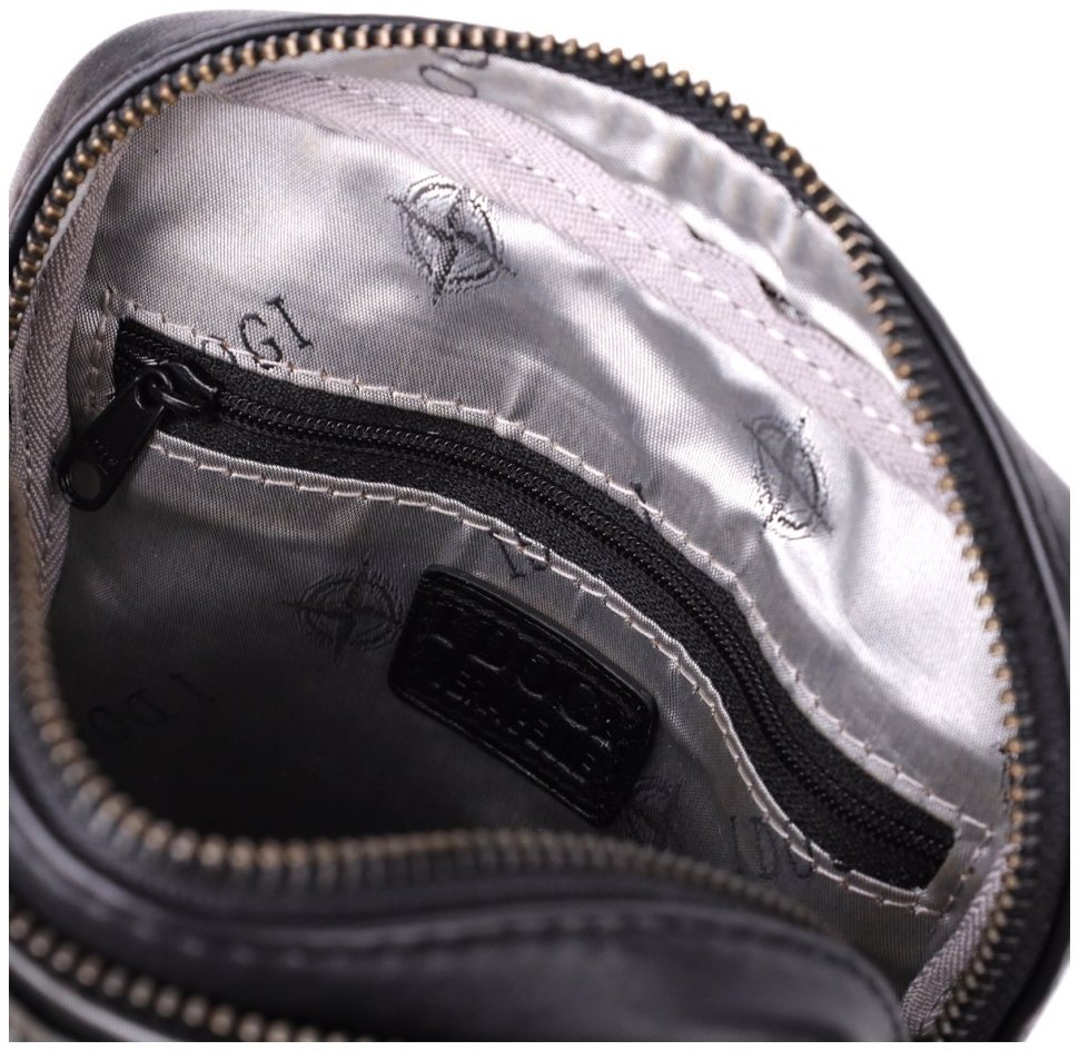 Мужская сумка через плечо из гладкой кожи в классическом черном цвета Tony Perotti 108372 modnotak фото №7