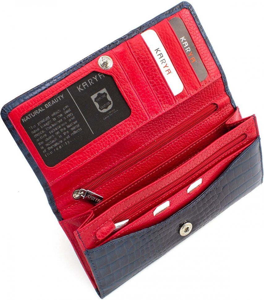 Шкіряний гаманець в синьо-червоному кольорі з фіксацією KARYA (1064-509)