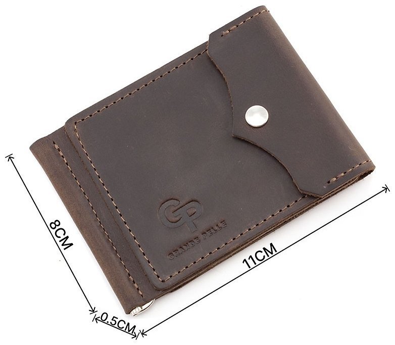 Коричневий затиск для грошей ручної роботи Grande Pelle (13023) фото №3 Коричневий затиск для грошей ручної роботи Grande Pelle (13023) modnotak фото №3
