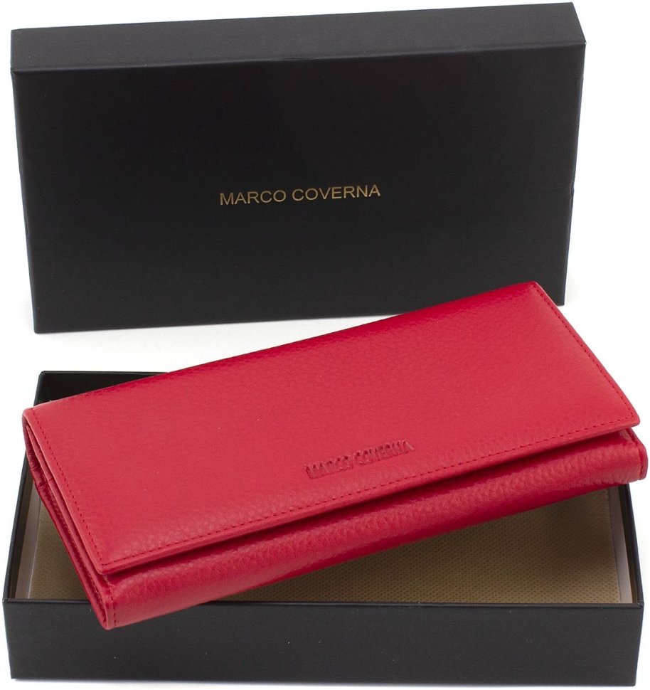 Шкіряний жіночий гаманець червоного кольору з навісним клапаном на магнітах Marco Coverna 68672
