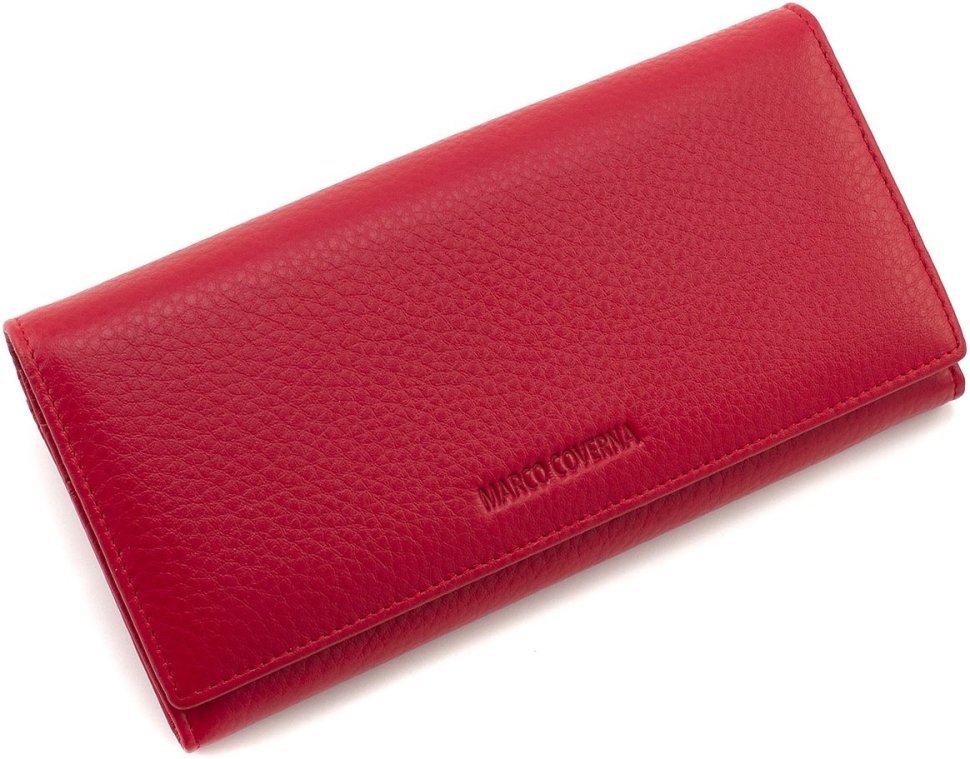 Шкіряний жіночий гаманець червоного кольору з навісним клапаном на магнітах Marco Coverna 68672