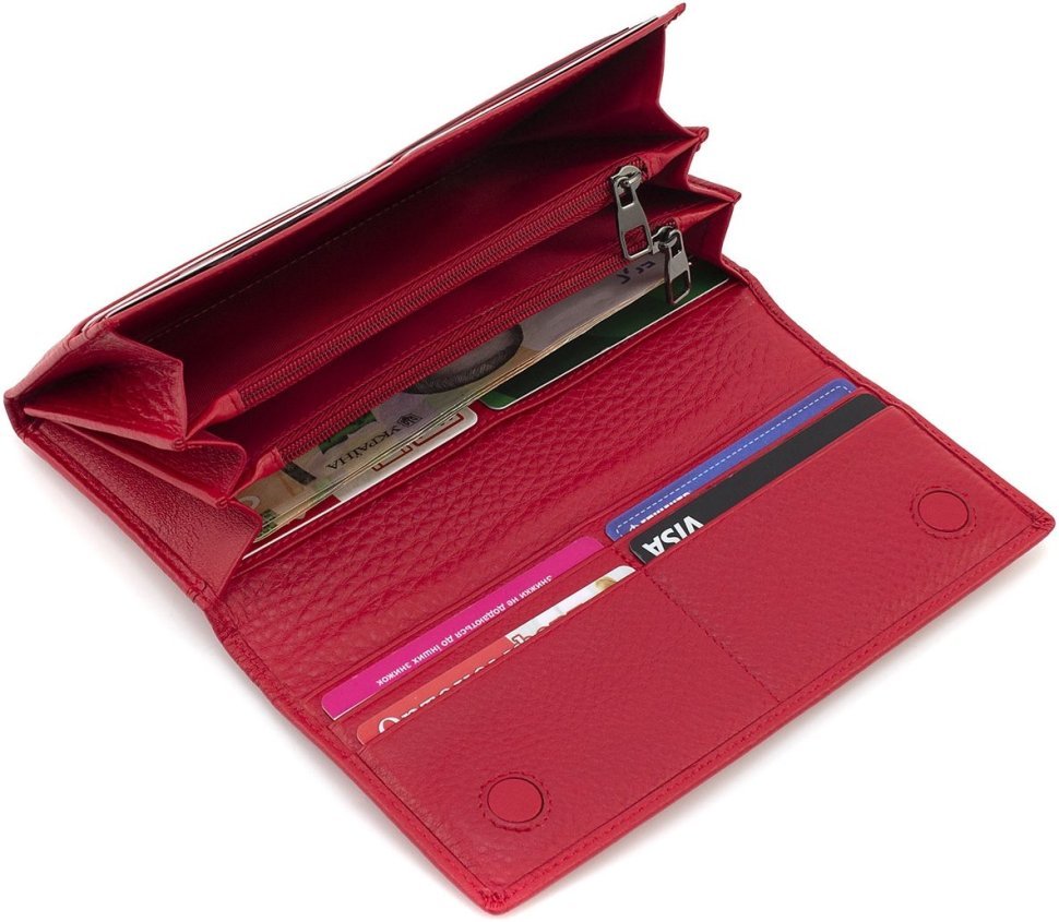 Женский кожаный кошелек красного цвета с навесным клапаном на магнитах Marco Coverna 68672 
