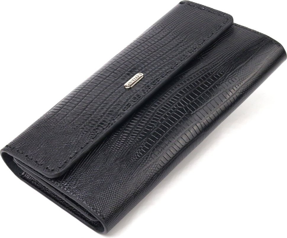 Чорний жіночий гаманець великого розміру з натуральної шкіри під змію CANPELLINI (2421664)