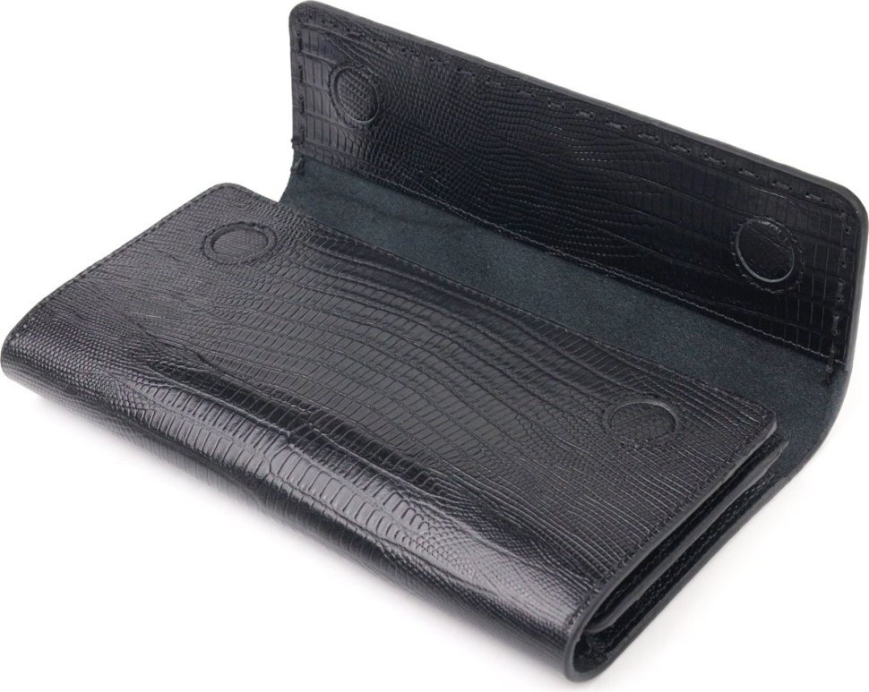 Чорний жіночий гаманець великого розміру з натуральної шкіри під змію CANPELLINI (2421664)