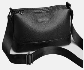 Женская сумка из фактурной кожи черного цвета через плечо Borsa Leather 108872