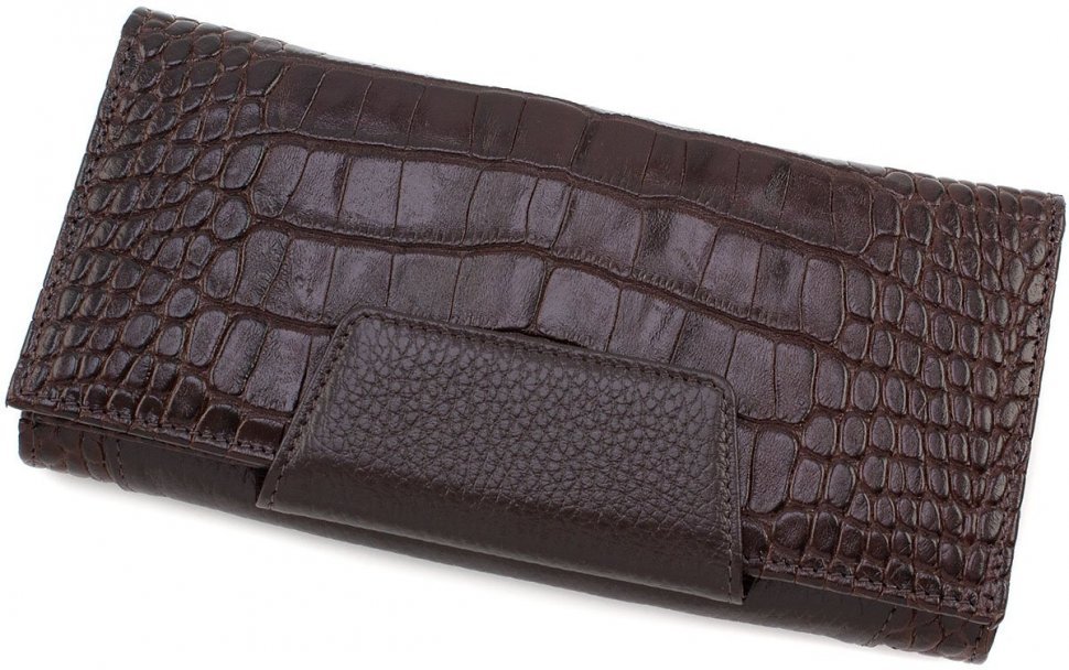 Темно-коричневий жіночий великий гаманець зі шкіри з фактурою під крокодила Tony Bellucci (10888)