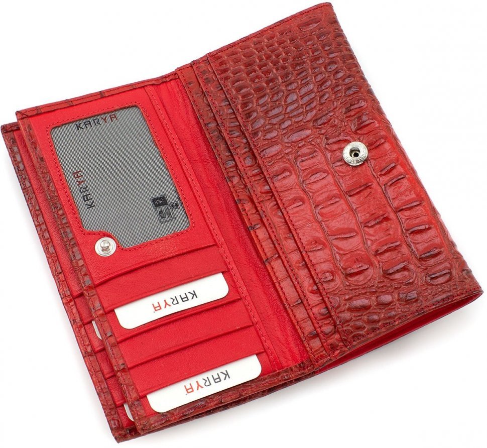 Червоний багатофункціональний жіночий гаманець із натуральної шкіри під крокодила KARYA (19563)