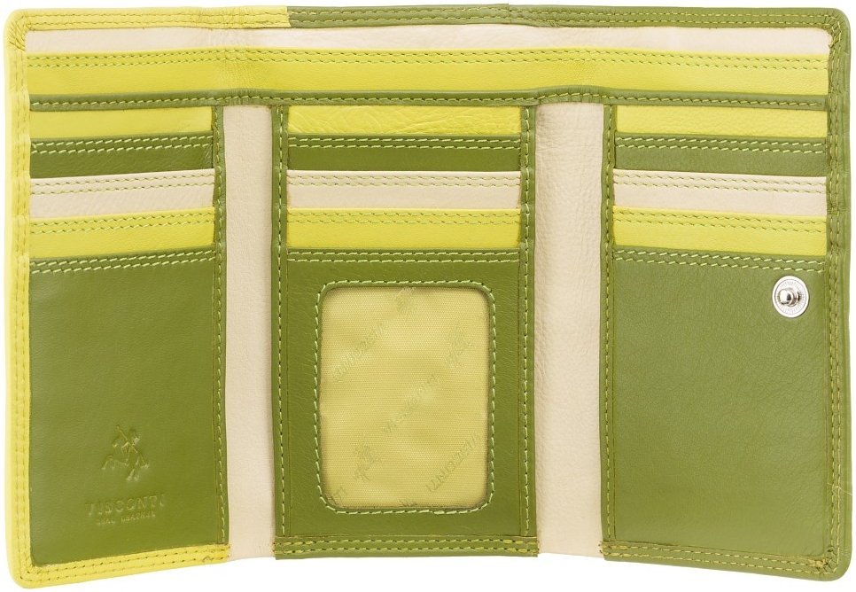 Зелений жіночий гаманець із натуральної шкіри з фіксацією на кнопку Visconti Bora 69272