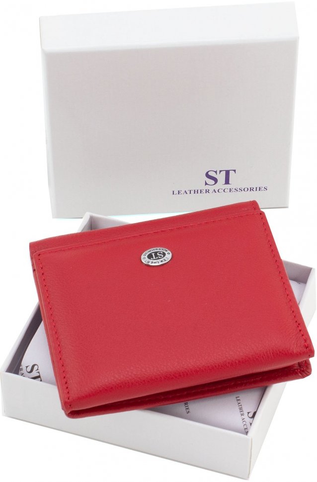 Тонкий жіночий маленький гаманець червоного кольору з монетницьою ST Leather (15321)