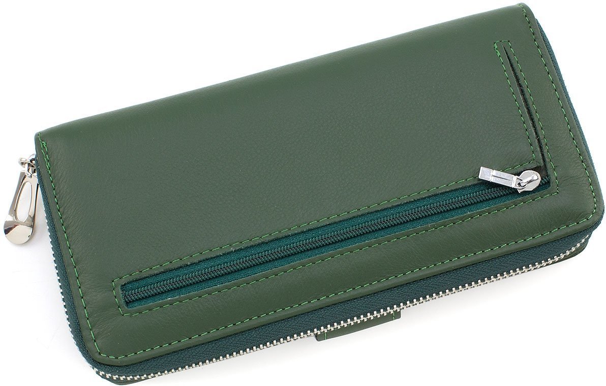 Кожаный длинный кошелек темно-зеленого цвета с блоком под карты ST Leather (15342)