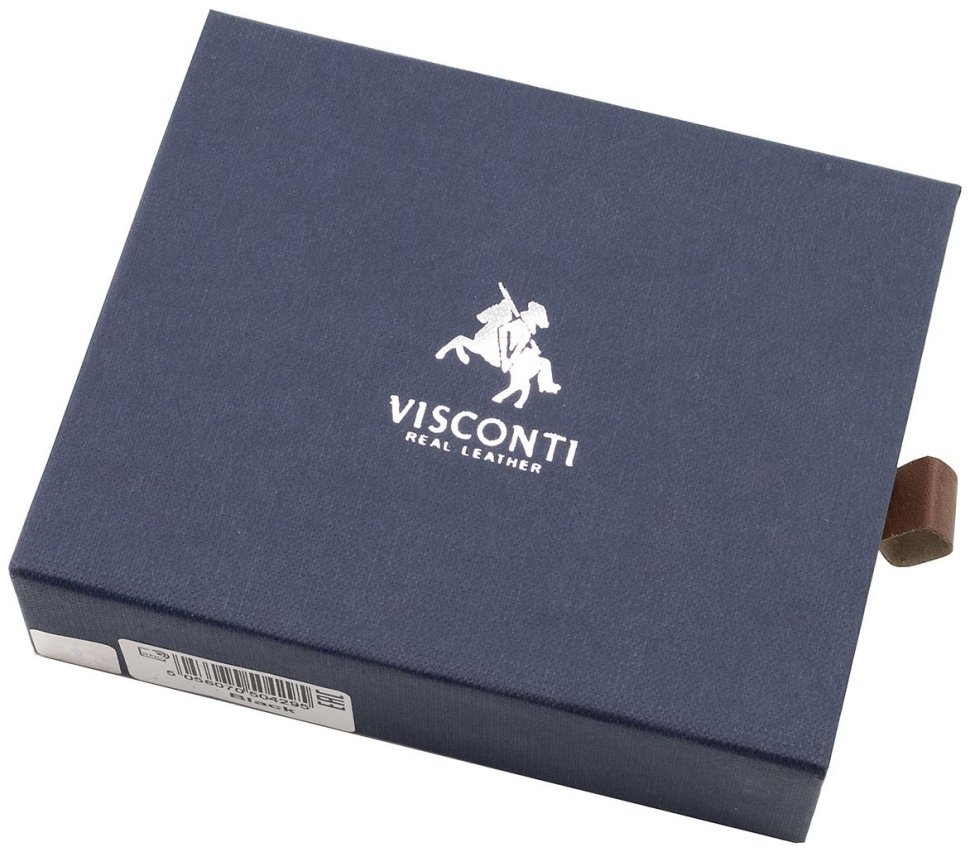 Горизонтальный мужской кошелек из черной кожи с голубой каемкой Visconti 79472 modnotak фото №8