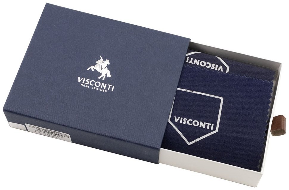 Горизонтальный мужской кошелек из черной кожи с голубой каемкой Visconti 79472 modnotak фото №9