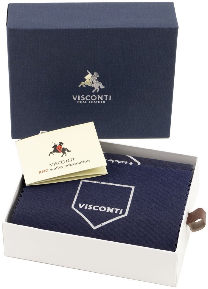 Горизонтальный мужской кошелек из черной кожи с голубой каемкой Visconti 79472 modnotak фото №10