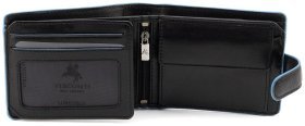 Горизонтальный мужской кошелек из черной кожи с голубой каемкой Visconti 79472