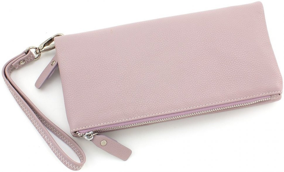 Темно-рожевий жіночий гаманець-клатч з натуральної шкіри на дві змійки ST Leather (15413)