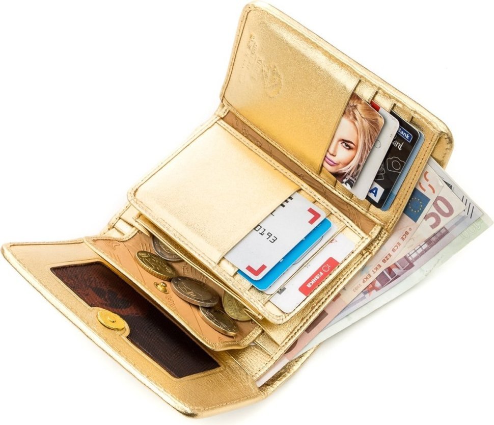 Вертикальний жіночий гаманець зі шкіри ската золотого кольору STINGRAY LEATHER (024-18639)