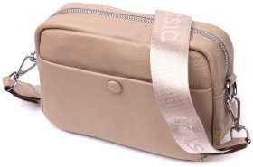 Бежева жіноча сумка-кроссбоді з натуральної м'якої шкіри на одну блискавку Vintage 2422437