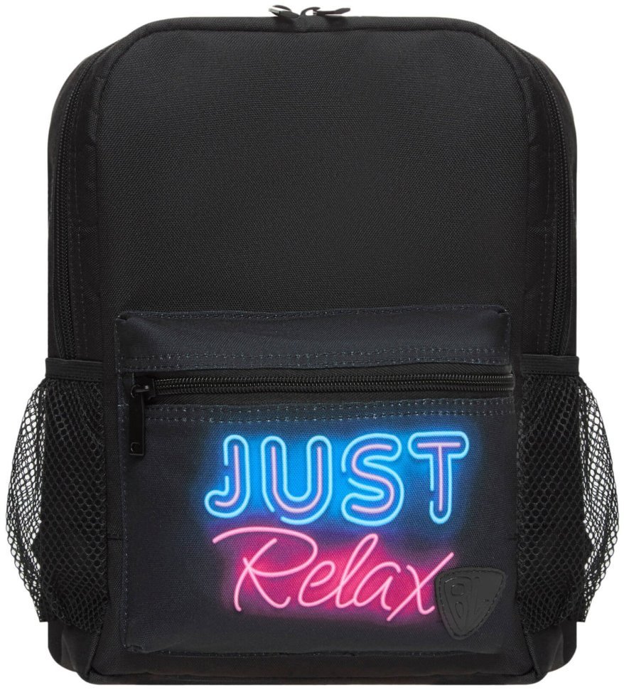 Рюкзак для подростка на каждый день, черного цвета с неоновой надписью "Just Relax" BL 111273 фото №1 Рюкзак для подростка на каждый день, черного цвета с неоновой надписью "Just Relax" BL 111273 modnotak фото №1