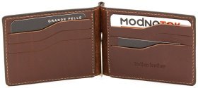 Кожаный мужской зажим коньячного цвета Grande Pelle (13108)