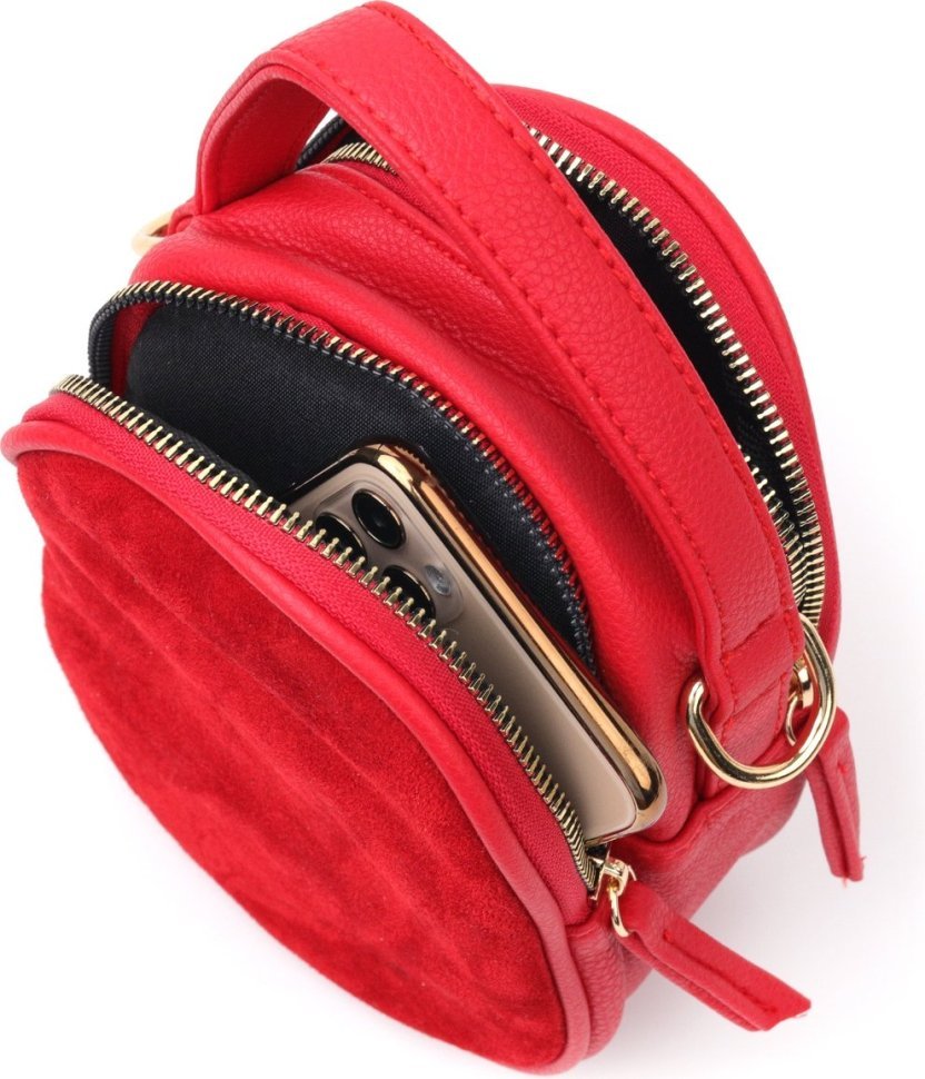 Маленькая женская сумка из эко-кожи красного цвета на два отсека Vintage (18702)