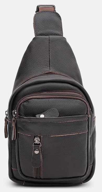 Чоловіча вертикальна сумка-рюкзак із фактурної шкіри коричневого кольору Keizer 71673