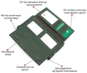 Жіночий зелений гаманець з натуральної шкіри з дрібною фактурою на змійці Marco Coverna (17081)
