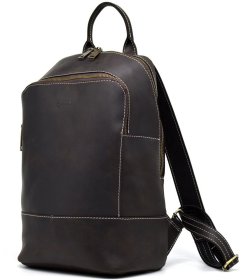 Жіночий темно-коричневий шкіряний рюкзак зі світлим рядком TARWA (19776)