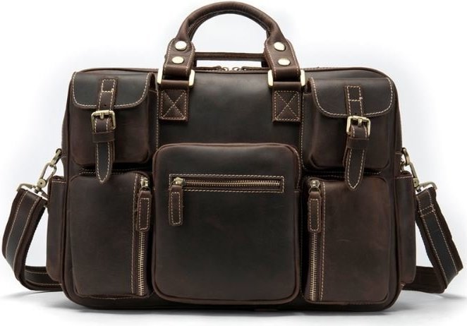 Вместительная мужская сумка - портфель из винтажной кожи Крейзи VINTAGE STYLE (14881)