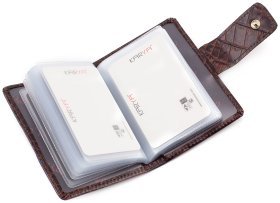 Коричневая визитница с хлястиком из фактурной кожи KARYA 0014-61