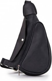 Шкіряний чоловічий рюкзак-слінг на одне плече в чорному кольорі TARWA (19631)