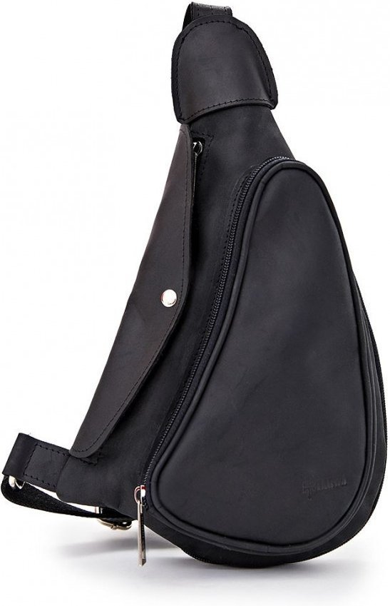 Кожаный мужской рюкзак-слинг на одно плечо в черном цвете TARWA (19631)