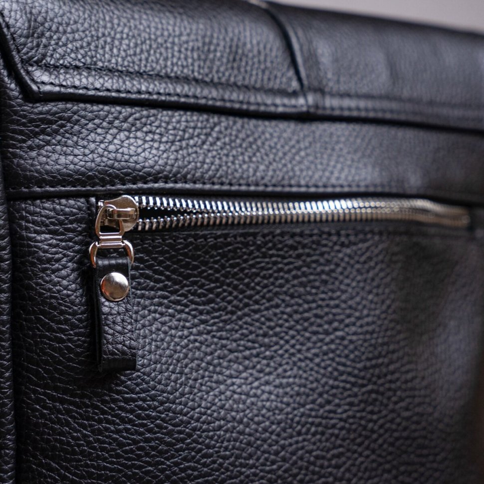 Мужская повседневная сумка на плечо из зернистой кожи черного окраса SHVIGEL (00861)
