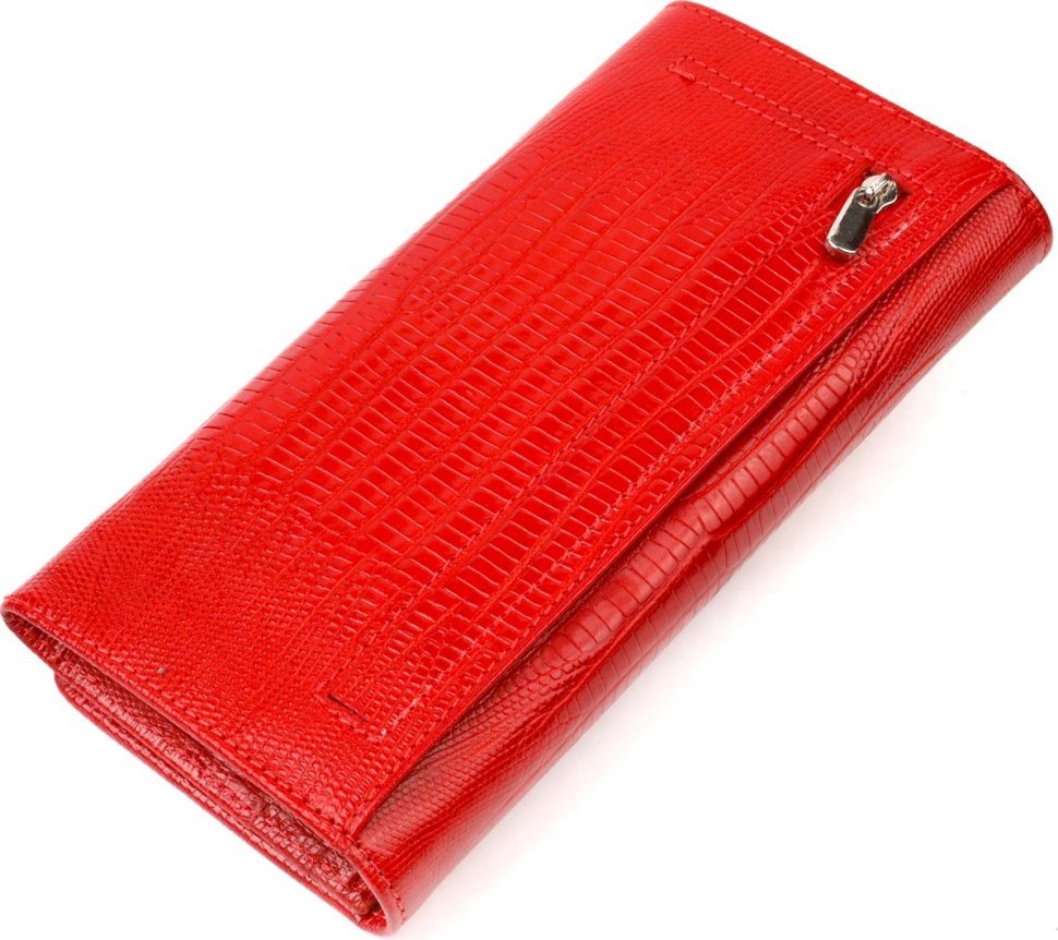 Місткий жіночий гаманець червоного кольору з натуральної шкіри з тисненням CANPELLINI (2421709)