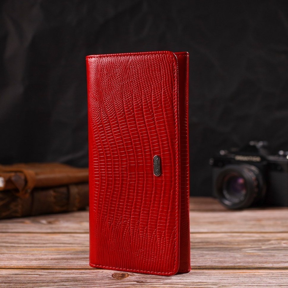 Місткий жіночий гаманець червоного кольору з натуральної шкіри з тисненням CANPELLINI (2421709)