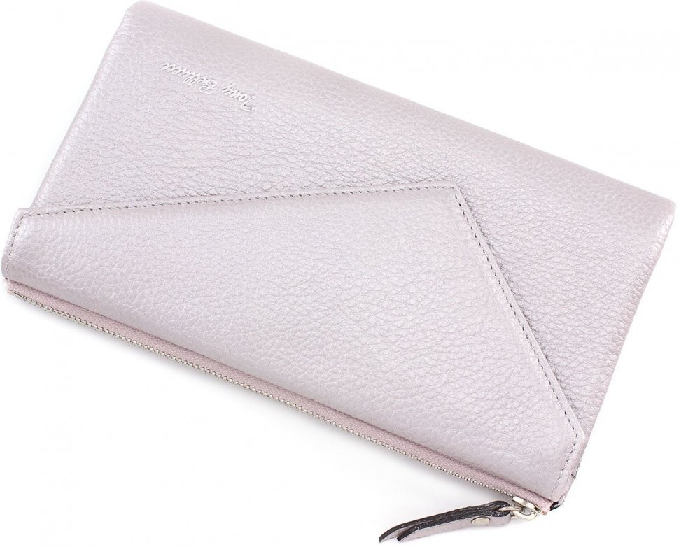 Женский кошелек-клатч серебристого цвета из фактурной кожи Tony Bellucci (10573)