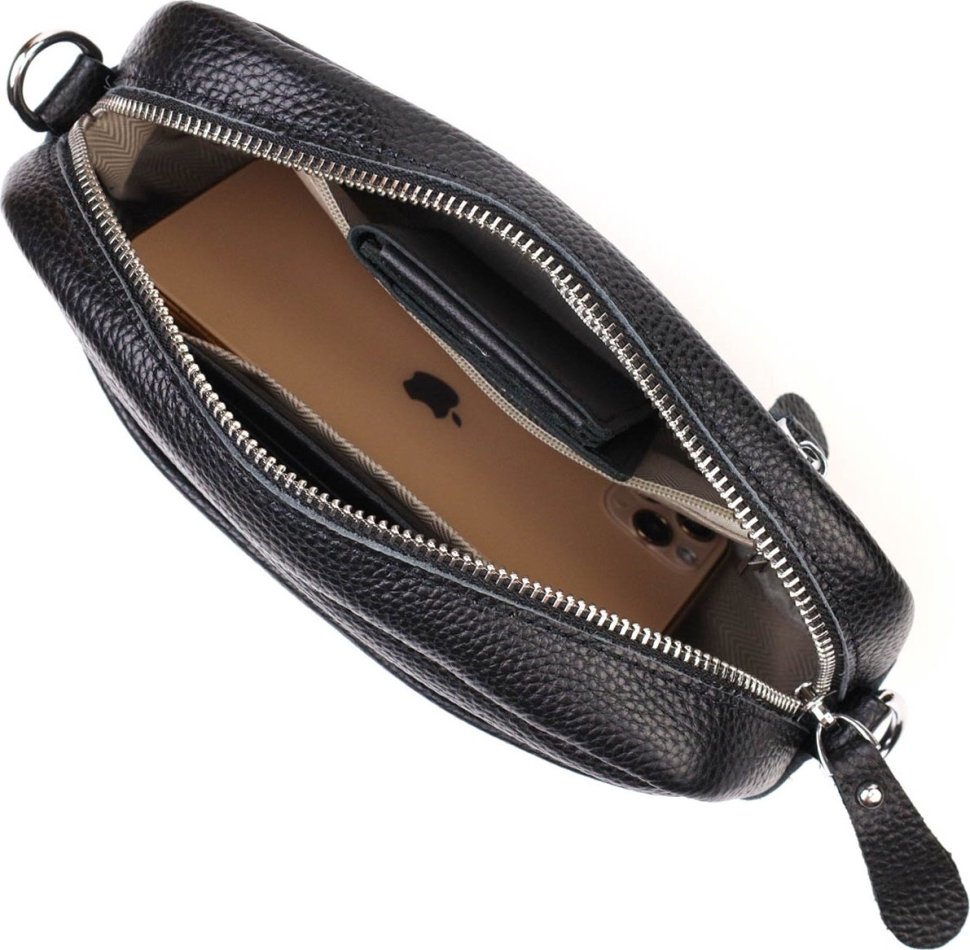 Жіноча сумка-кроссбоді горизонтального типу натуральної шкіри чорного кольору Vintage (2422123)