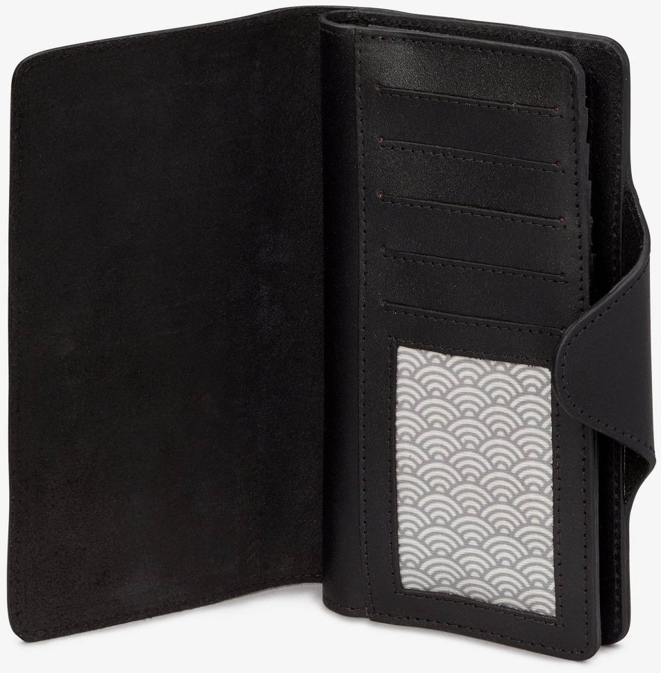 Женский кошелек из натуральной матовой кожи на кнопке Yoshi Y1311 93773 черного цвета фото №2 Женский кошелек из натуральной матовой кожи на кнопке Yoshi Y1311 93773 черного цвета modnotak фото №2