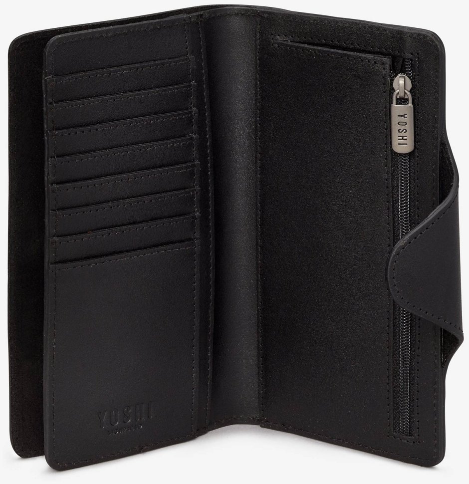 Женский кошелек из натуральной матовой кожи на кнопке Yoshi Y1311 93773 черного цвета фото №3 Женский кошелек из натуральной матовой кожи на кнопке Yoshi Y1311 93773 черного цвета modnotak фото №3