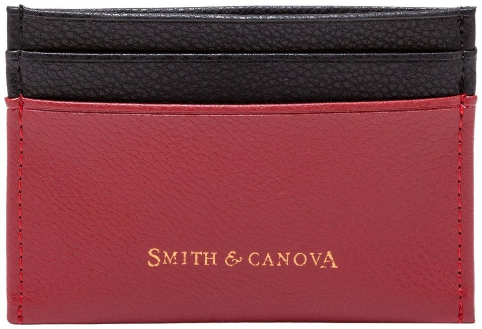 Женский картхолдер из натуральной фактурной кожи Smith & Canova 93873 красно-черного цвета modnotak фото №1